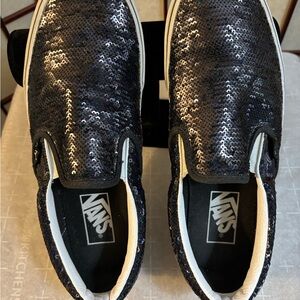 Vans Blue/Black Sequin Slip-Ons 
size 6.5